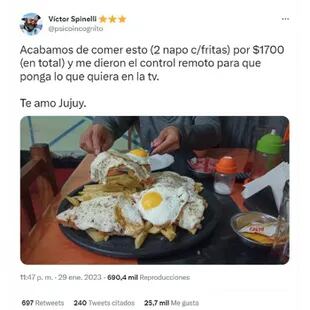 El tuit de Víctor Spinelli sobre el restaurante jujeño donde comió y el detalle que tuvieron con él se volvió viral
