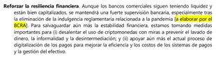 El párrafo del borrador del acuerdo co nel FMI que habla de desalentar el uso de criptomonedas.