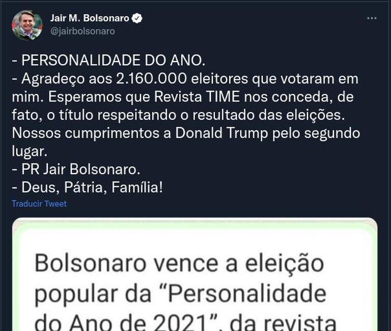 El reclamo de Bolsonaro a Time.