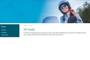 La presentación del Plan Mi Moto en la web del Banco Nación
