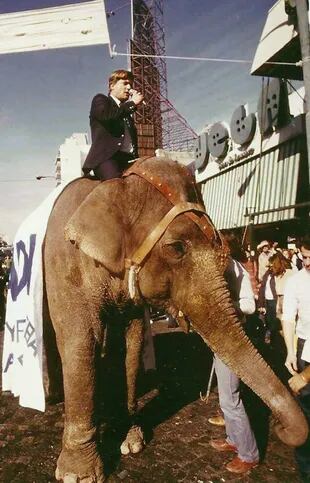 Alberto Albamonte subido a un elefante representó al Estado argentino