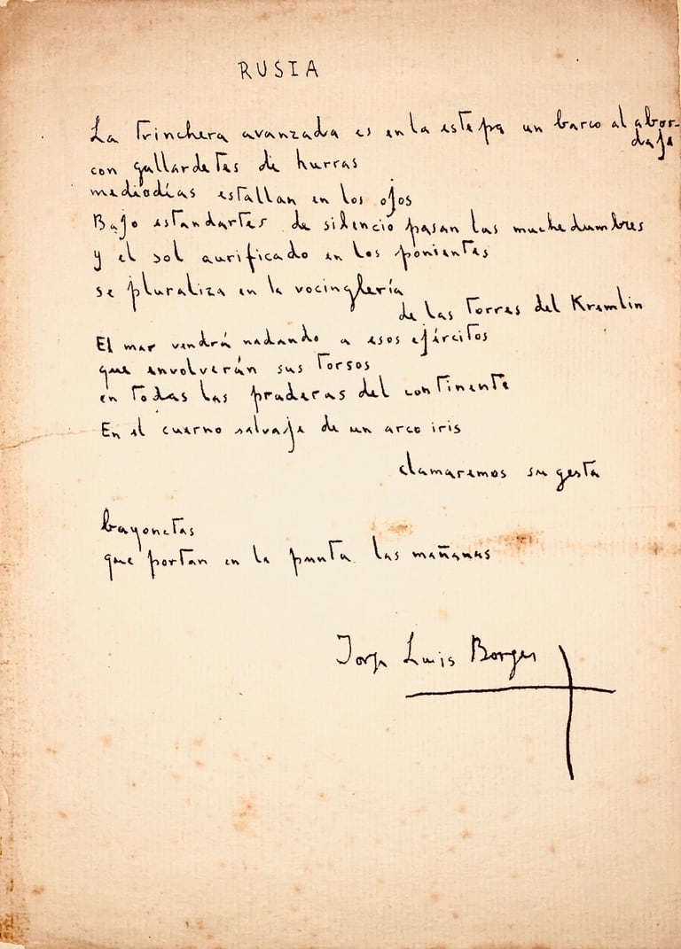 Una de las tres versiones del "poema probolchevique" de un joven Borges: "Rusia"