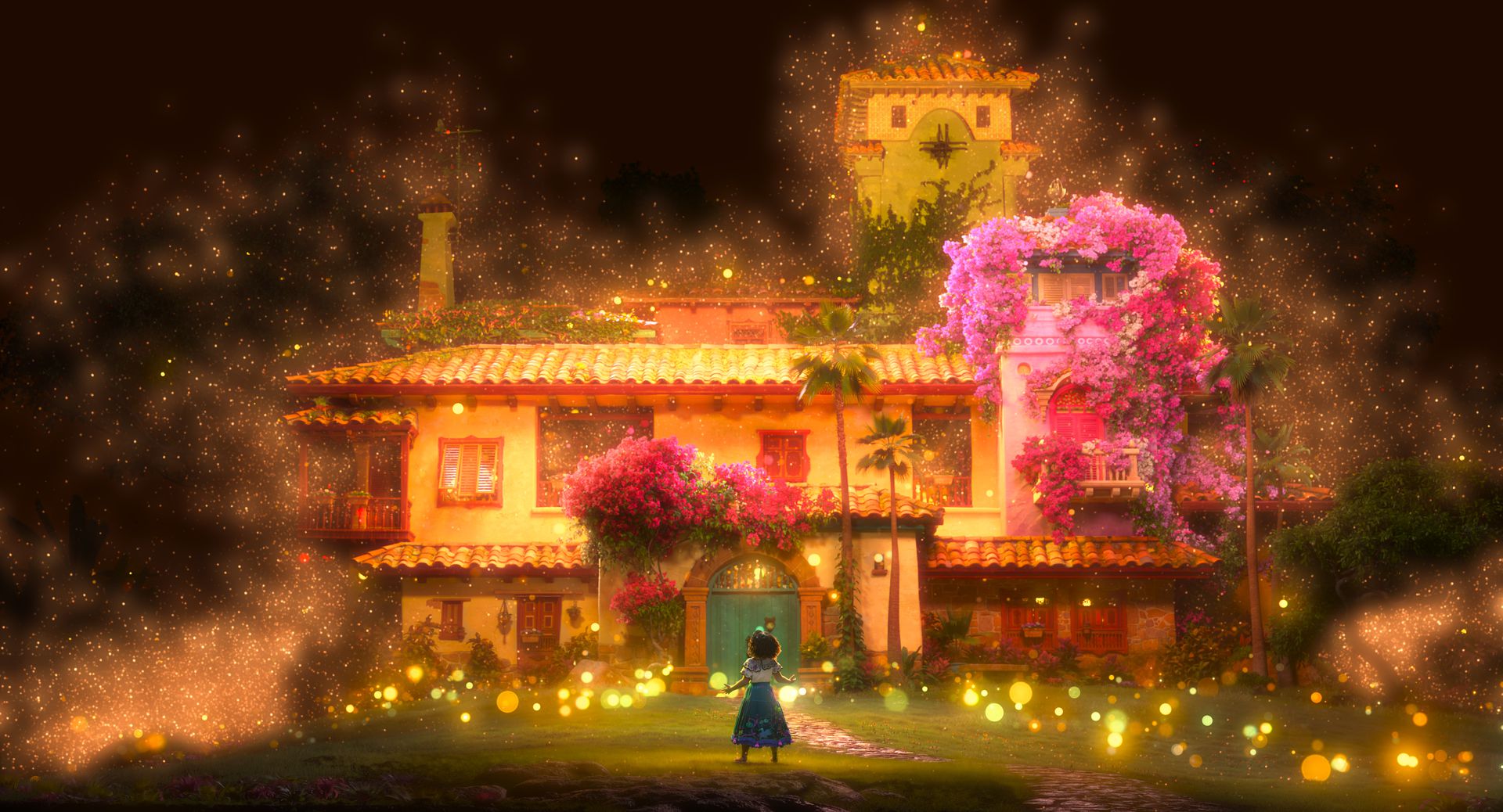 Las flores de colores rodean la casa Madrigal.