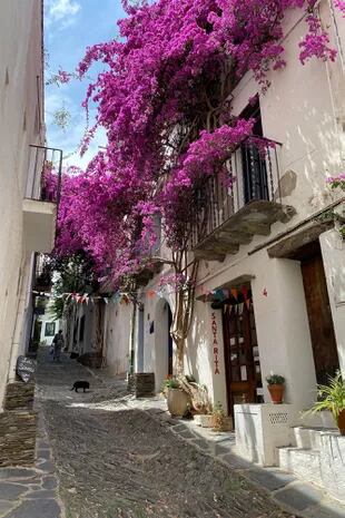 El pueblo de Cadaqués está formado por pequeñas callecitas decoradas por guirnaldas de colores
