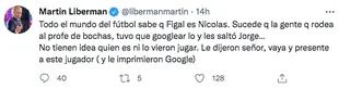 El despectivo tuit de Martín Liberman con el presidente de Boca