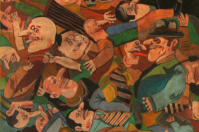 Detalle de la obra Caja con señores, de Antonio Seguí, que se vendió a US$200.000 y marcó un récord de precio para un artista argentino vivo subastado en el país