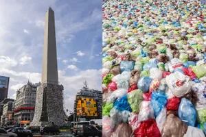 Por qué el Obelisco está tapizado por bolsas de plástico de un solo uso