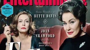 Susan Sarandon caracterizada como Bette Davis y Jessica Lange como Joan Crawford en la tapa de Entertainment Weekly