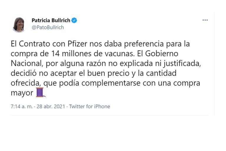 Patricia Bullrich se defendió de las críticas en un hilo de Twitter
