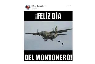 En la imagen que subió a Facebook, se podía ver un avión Hércules del Ejército Argentino arrojando a dos personas al vacío, en referencia a los vuelos de la muerte.