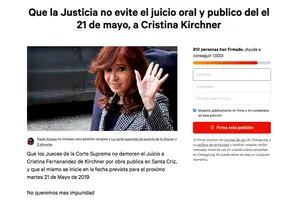 Petición: juntan firmas para que la Justicia "no evite el juicio a Cristina"