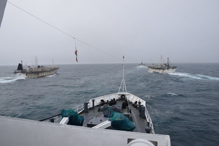 La Prefectura y la Armada argentina monitorean la llegada de cientos de pesqueros chinos al mar Argentino