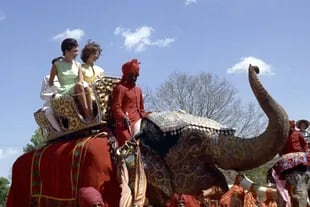 Juntas montando un elefante en la India