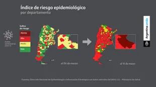 El mapa que mostró el Presidente para exhibir la evolución de los contagios en todo el país