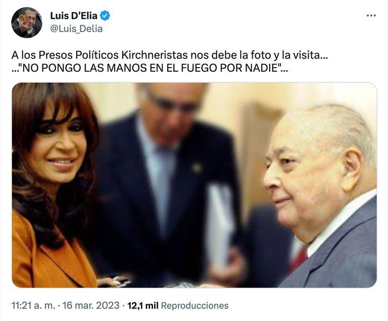 El tuit de Luis D'Elía contra Cristin Kirchner