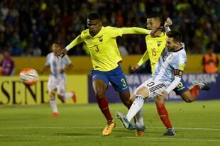 Octubre de 2017, Lionel Messi hace tres goles frente a Ecuador en las eliminatorias para el Mundial Rusia 2018