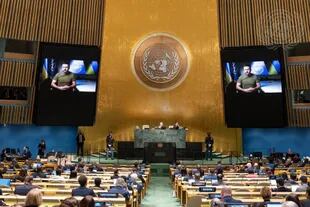 Sesión de la ONU, con videoconferencia de Volodimir Zelensky, presidente de Ucrania