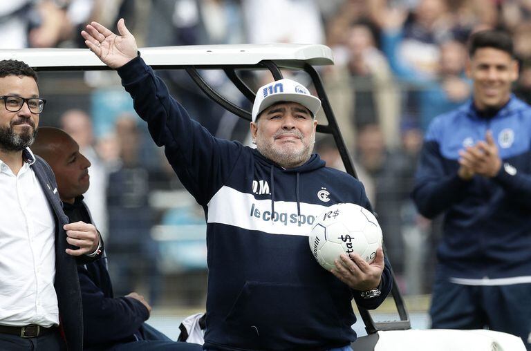 Diego Armando Maradona, al ser presentado como técnico de Gimnasia y Esgrima, el 8 de septiembre de 2019