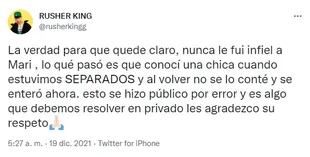 Rusherking's clarification of María Becerra's infidelity rumors