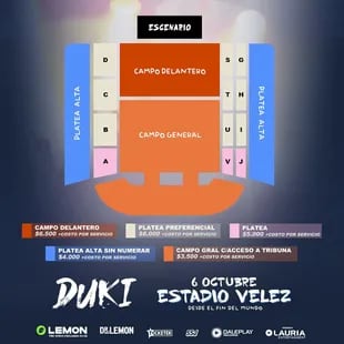 Los precios de las entradas para el show de Duki en Vélez (Foto: Instagram @lauriaent)