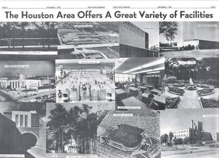 La doble página de un diario local que mostraba los beneficios de mudarse a Houston a los empleados de la NASA