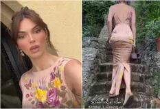 El blooper viral de Kendall Jenner con su vestido en el casamiento de Kourtney Kardashian