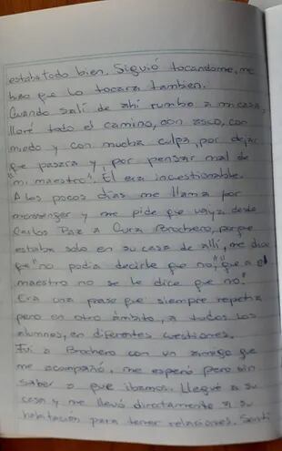 Noelía López escribió los abusos a los que la sometió el líder de la comunidad.