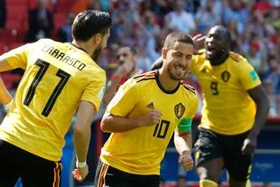 El festejo de Hazard, luego del penal para Bélgica