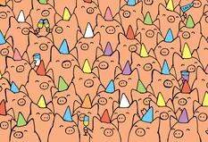 ¿Podés encontrar los tres cerdos sin bonete en el siguiente dibujo?