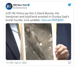 David Bonola es, hasta el momento, el único sospechoso del asesinato de Orsolya Gaal (Crédito:@CBSNewYork)