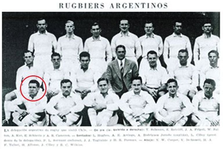 Marcado con un círculo, Noel William Cooper, tal vez el más destacado de los casi 600 jugadores de rugby de la Argentina que se enrolaron en las filas británicas para la Segunda Guerra Mundial.