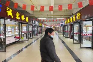 Locales vacíos en el mercado de Wuhan