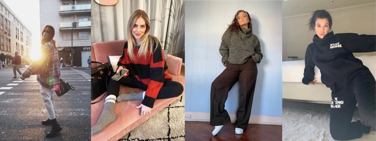 En los outfits de influencers internacionales, la comodidad es el ítem que se repite: Rocío Osorno (España), Chiara Ferragni (Italia), Ashley Graham (EE.UU.) y Kourtney Kardashian (EE.UU.)