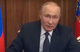 Der russische Präsident Wladimir Putin während seiner Redeaufzeichnung.