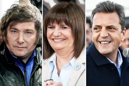Javier Milei, Patricia Bullrich y Sergio Massa, los candidatos que obtuvieron más votos en las PASO