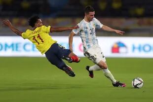 Una de las imágenes del último partido disputado entre Argentina y Colombia por las Eliminatorias para Qatar 2022