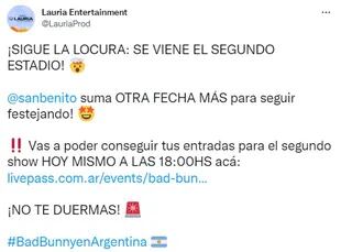 Anunciaron el segundo show de Bad Bunny en Argentina. (Foto: Twitter)