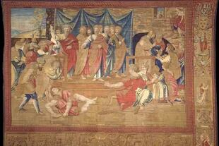 Los tapices de Rafael son tan perfectos que parecen pinturas y llegan a pesar hasta 70 kilos; en la imagen, "Morte di Anania"