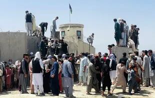 Miles de afganos quieren acceder al aeropuerto internacional Hamid Karzai, al intentar huir de la capital afgana