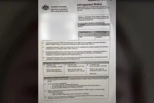 La joven mostró la multa que recibió por parte del gobierno australiano (Captura)