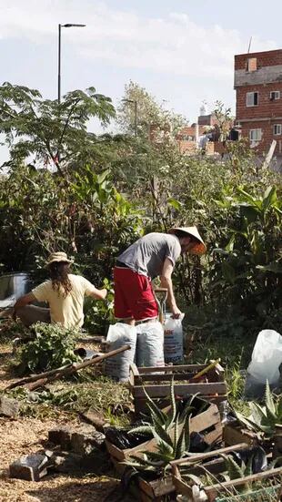 Voluntarios preparando la mudanza de La Chacrita del Galpón, la huerta comunitaria de Chacarita.