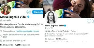 El cambio en la biografía de la cuenta de Twitter de Vidal