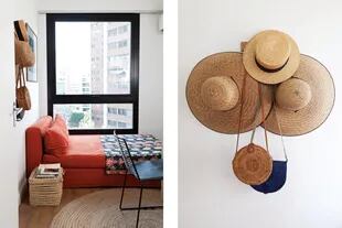 Sillón (Laura O) con funda de lino, alfombra redonda (La Redoute), silla ‘Metal G ’ (Quiu) y, sobre la mesa, lámpara ‘Tertial’ (Ikea).