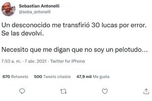 El tuit de Sebastián Antonelli
