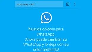 Así se ve el falso sitio que promete una versión de WhatsApp con diferentes colores