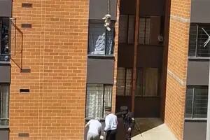Un perro quedó colgado de la ventana de un edificio y los vecinos se treparon para salvarlo