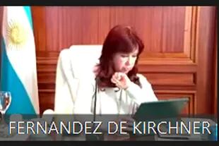 Cristina Kirchner durante un Zoom por la causa Vialidad
