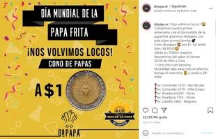 La insólita promoción de Dr. Papa: conos de papas fritas a un peso para celebrar el Día Mundial de la Papa Frita