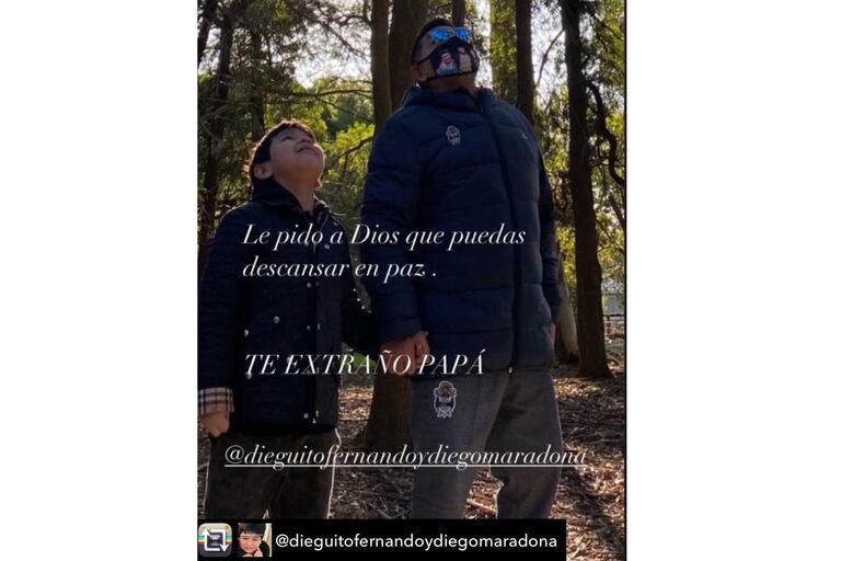 La imagen que fue subida en la cuenta de Instagram del hijo menor de Diego Maradona fue reposteada por Verónica Ojeda