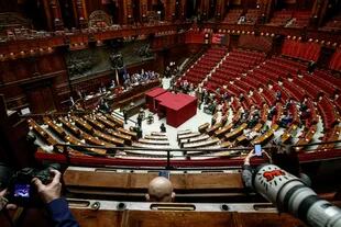 Una vista de la Cámara de Diputados durante la primera ronda de votación para el próximo presidente de Italia, en Roma, el lunes 24 de enero de 2022.